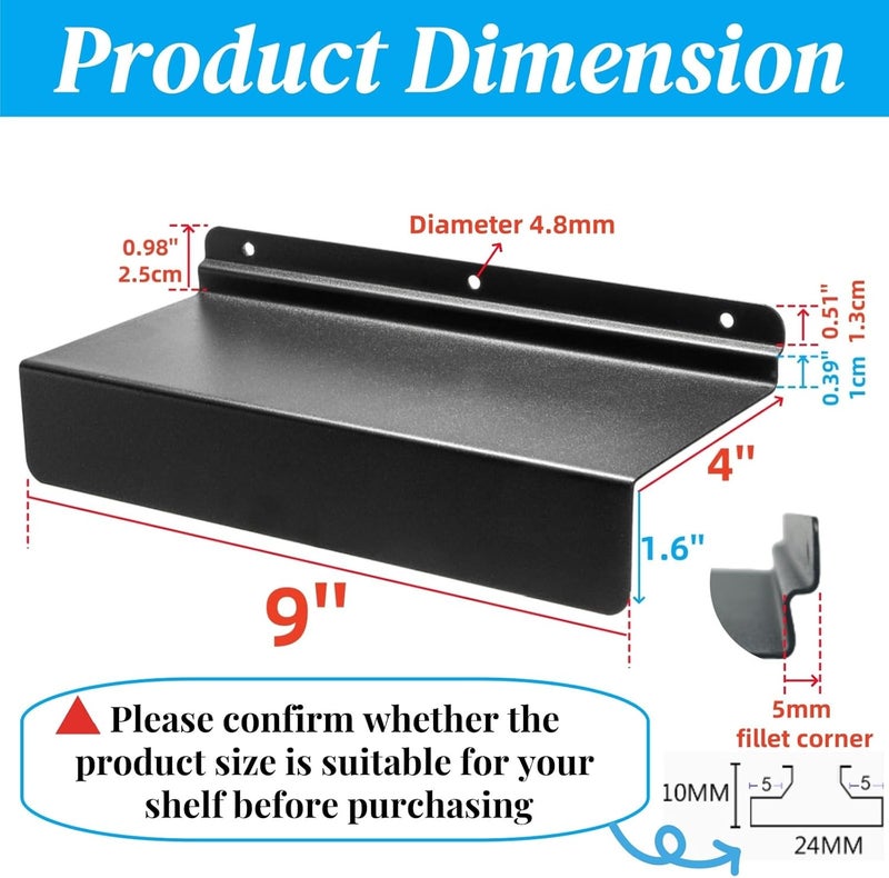 Acshio 6 Pack Slatwall Shelves, 9''L x 4''W Metal Slat Wall Shelves Accessories, Heavy Duty Slat Wall Organizer Flat Retail Display Shelves for Living Room, Bedroom, Office, Gaming Room, Black - Image 3